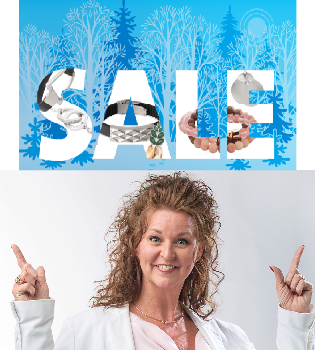 Afbeelding met letters sale en foto Simone voor Energetix Sale